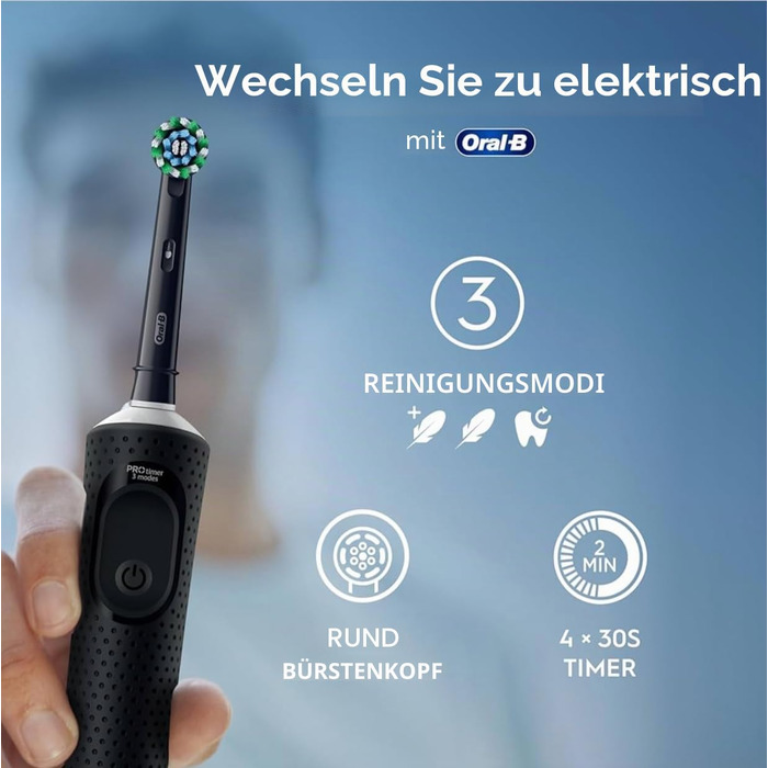 Електрична зубна щітка Oral-B Vitality Pro (чорна) — 3 режими чищення, таймер, 2D-очищення від нальоту, акумуляторна, 1 шт.