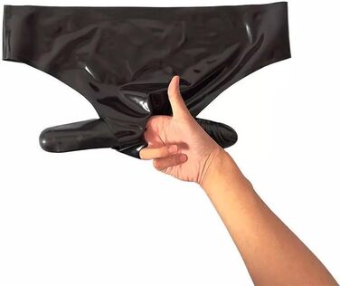 Чоловіча спідня білизна з латексу ALMYMM з пенісом та анальним отвором, обтисла латексна труси, екзотична білизна, універсальний розмір, прозора (XL, універсальний розмір, чорний)