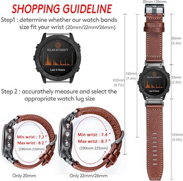 Шкіряний ремінець для годинника Garmin (22мм) — Ретро-вінтажний замінний браслет для Fenix, Forerunner, Vivoactive, Approach, MARQ, Quatix, D2, коричневий з білим швом