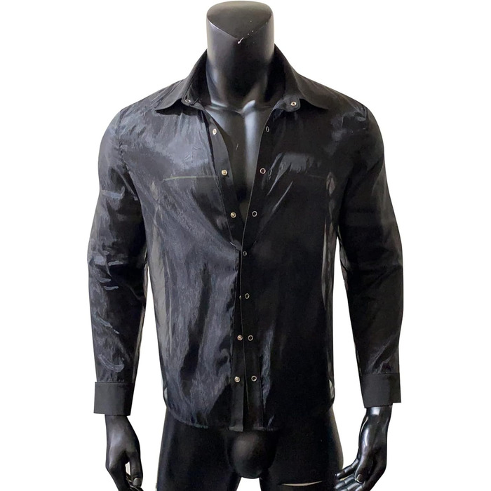 Чоловіча сорочка UNeedVog з прозорою тканини, чорна, з відкладним коміром, XL
