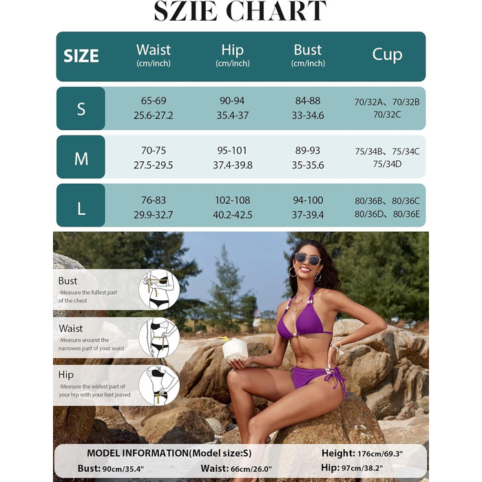 Бікіні жіночий Triange Bikini Set Lila XL - Сексуальний стрінг, суцільний купальник з push-up, з перлами