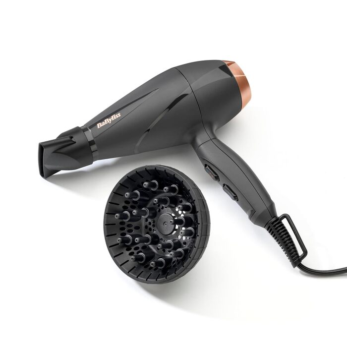 Фен для волосся BaByliss Smooth Pro 6709DE з дифузором, 2100 Вт, іонна технологія проти пухнання, 3 температурні режими, чорний