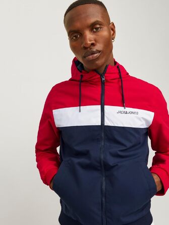 Чоловіча куртка-бомбер з капюшоном JACK & JONES Jjerush Hood Bomber Noos, чорно-біла (XS)