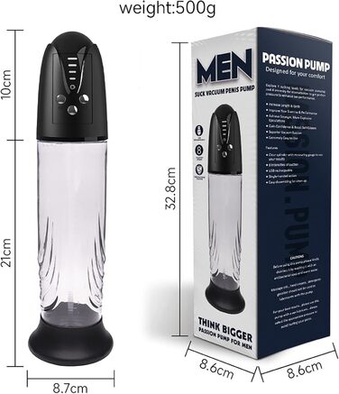 Електрична пеніс-насос з 4 рівнями інтенсивності та 4 режимами вакууму для збільшення пеніса. Мастурбатор з силіконовими насадками та сумкою