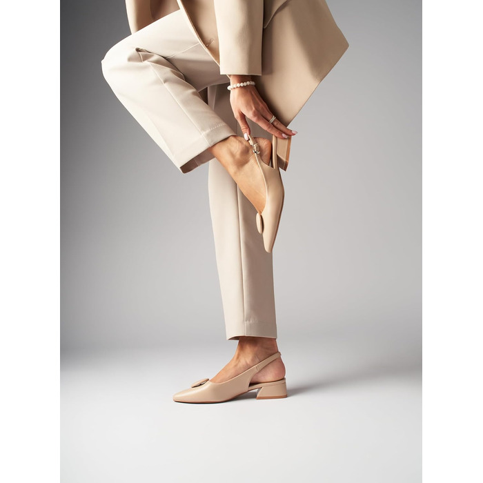 Жіночі туфлі-човники Slingbacks на стійких підборах 4 см, штучна замша, бежеві, розмір 42 EU (вузька нога), модель ML682-0716