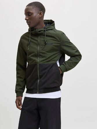 Чоловіча куртка-бомбер JACK & JONES Jjerush Hood Noos з капюшоном, чорно-біла (XXL)