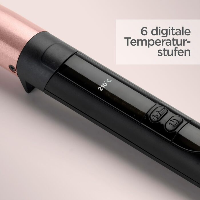 Конічний паяльник для волосся BaByliss Rose Quartz (13-25 мм) для натуральних локонів, керамічне покриття, 6 температурних режимів (160-210°C), C454E, рожево-чорний