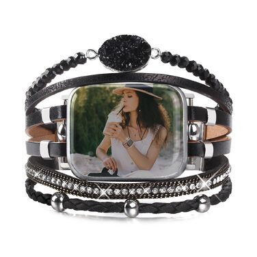 Шкіряний багатошаровий ремінець Boho для Apple Watch Series 11 10 9 8 7 6 5 4 3 2 1 SE Ultra 1 2 3, 42/44/45/46/49мм, чорний