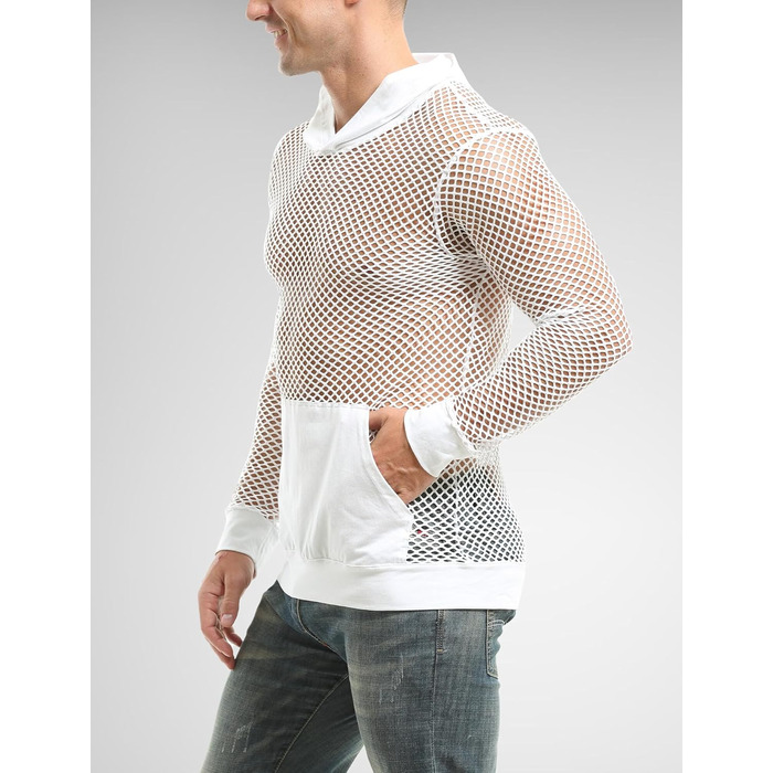 Чоловіча сітчаста сорочка AIEOE, прозора, для клубу, великий розмір XL, білий колір