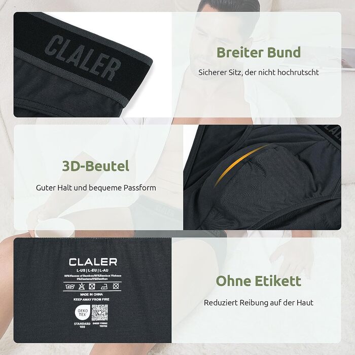 Чоловічі труси CLALER з бамбука (6 шт.) - дихаюча спортивна білизна з антибактеріальним ефектом, чорний+сірий+синій+червоний+зелений+жовтий