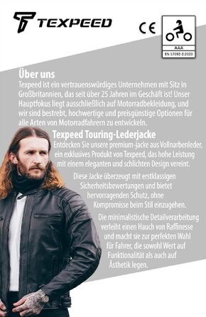 Чоловіча мотокуртка Texpeed зі шкіри з захисними вставками (протекторами), розмір 6XL, колір чорний