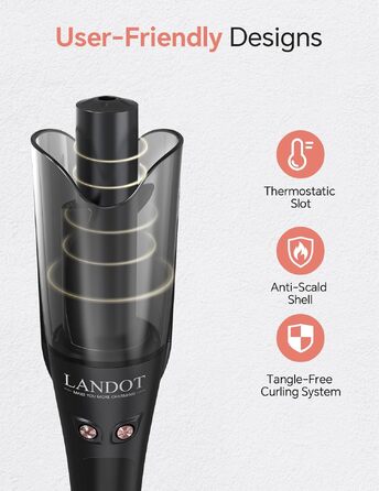 Автоматичний плойка для завивки волосся LANDOT 25мм, керамічне покриття, 8 режимів температури, захист від опігів, для короткого та середнього волосся, чорна