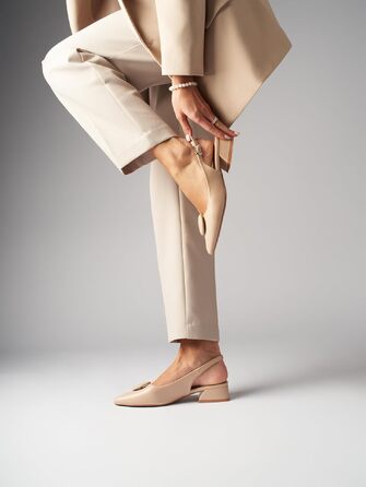 Жіночі туфлі-човники Slingbacks на стійких підборах 4 см, штучна замша, бежеві, розмір 42 EU (вузька нога), модель ML682-0716