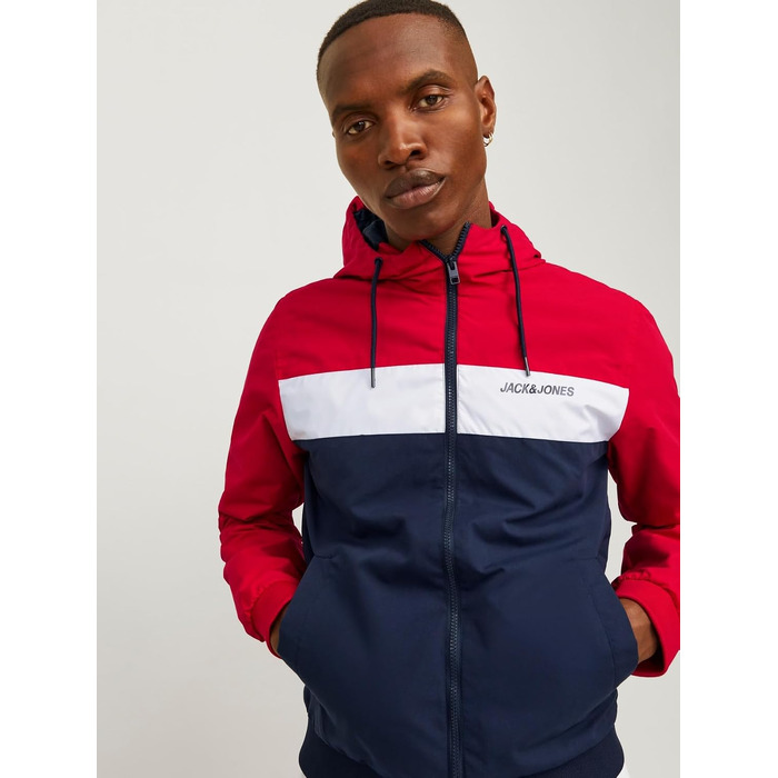 Чоловіча куртка-бомбер з капюшоном JACK & JONES Jjerush Hood Bomber Noos, чорно-біла (XS)