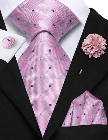 Чоловіча краватка Hi-Tie з набором (покарманець та запонки) для весілля та бізнесу, колір Blush Pink (світло-рожевий)