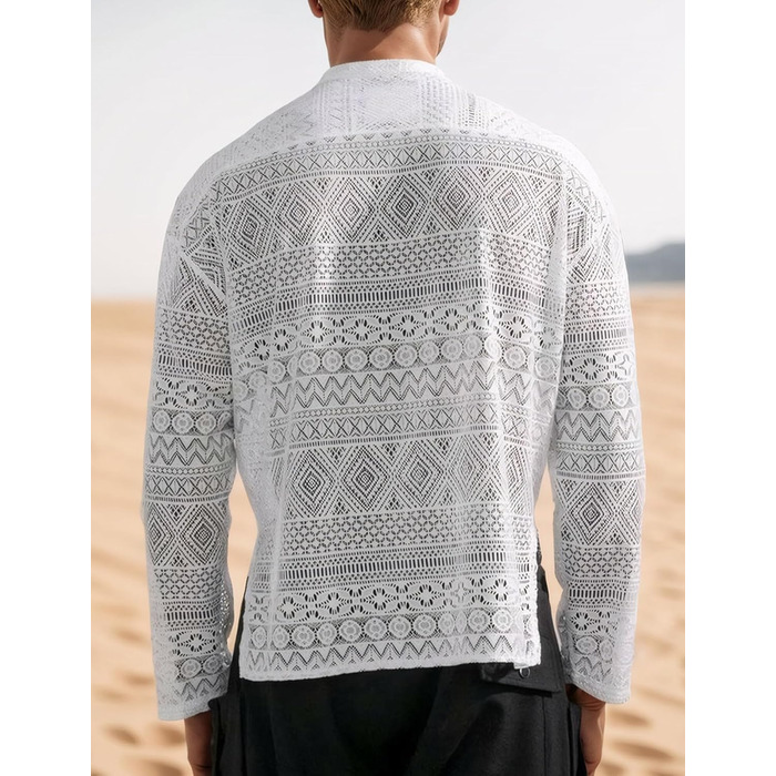 Panegy Комплект чоловічий: мереживчата шорти та сорочка з прозорої сітки, на ґудзиках, білий (S)