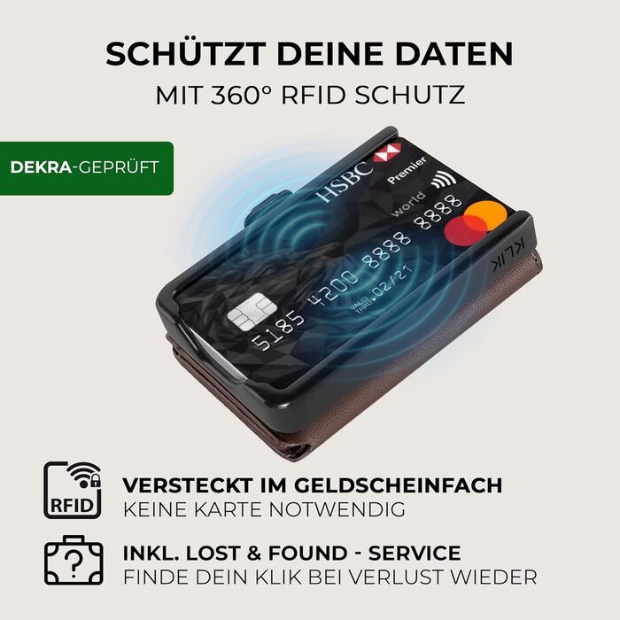 Шкіряний мінімалістичний гаманець KLIK Slim з монетницею та RFID захистом для чоловіків, темно-коричневий, на 10-12 карток