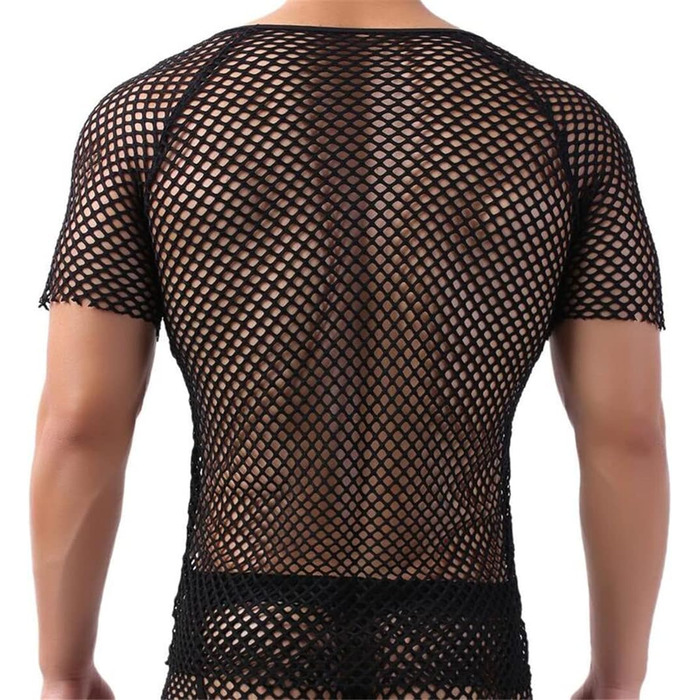 Чоловіча футболка з сітки, прозора, з короткими рукавами, рожевого кольору, XL