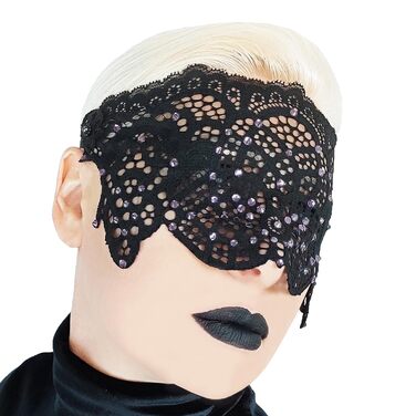 Чорна мереживна маска для жінок з чорними стразами, елегантна маска на пів обличчя, маска для маскарату та карнавалу, мереживна вечірня маска з гумкою (Чорний (фіолетові стрази))