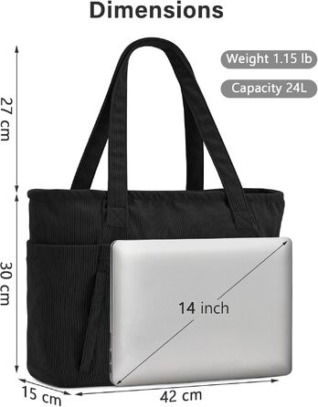 Жіноча сумка-шопер з вельвету oscaurt: велика сумка Tote Bag з відділенням для ноутбука 15.6