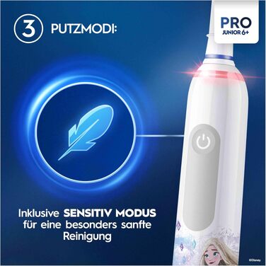 Дитяча електрична зубна щітка Oral-B Pro Junior Frozen, фіолетова — для дітей від 6 років, 3 режими чищення, м'яка насадка в комплекті