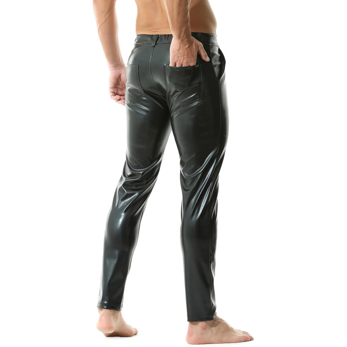 Чоловічі легінси YUFEIDA з еластичної шкіри (PU), класичний дизайн, чорні, XL