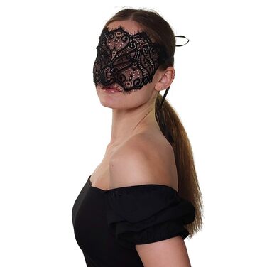 Чорна мереживна маска для жінок з кристалами - елегантна венеціанська маска для маскараду, готичної вечірки, косплею, карнавалу та особливих подій - ручна робота (чорний)