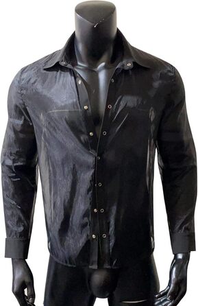Чоловіча сорочка UNeedVog з прозорою тканини, чорна, з відкладним коміром, XL