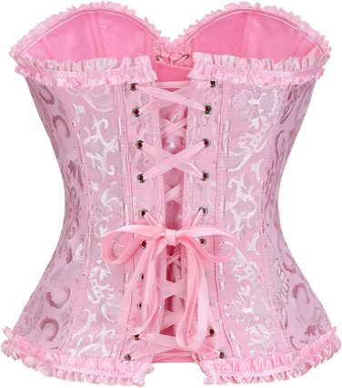TRIWORKS Корсетний топ для жінок: корсет, бюстгальтер, корсетне боді з шнурівкою, сатин, мереживо, боді, для карнавалу та Різдва, S-X (Рожевий, XXL)