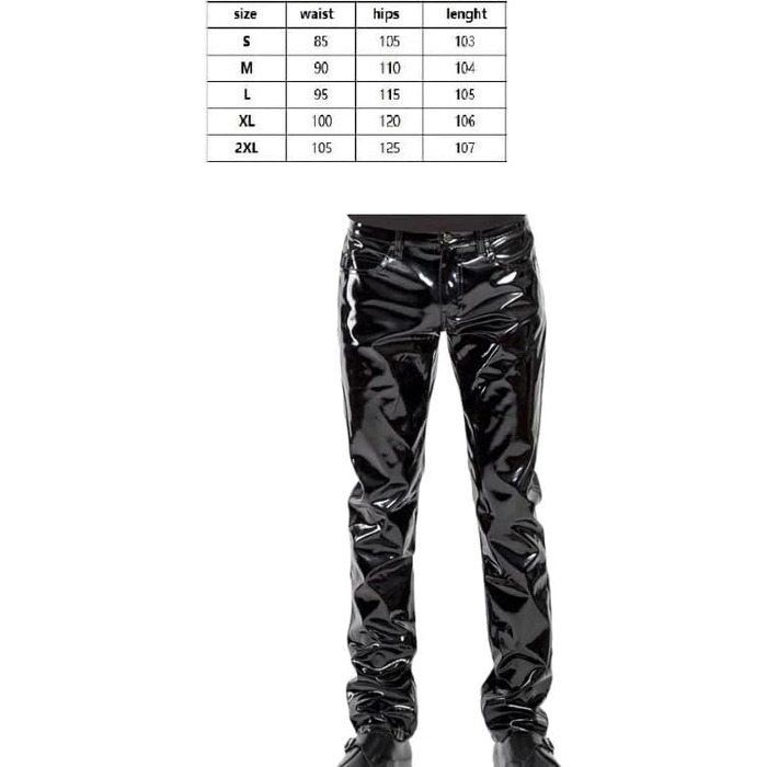 Чоловічі шкіряні штани LIXIAAOOKWEDG з високою талією, на блискавці, облягаючі, чорні. Ідеально для клубу та костюмів