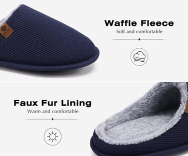 Чоловічі домашні капці ONCAI з ефектом пам'яті Memory Foam, теплі тапочки з підкладкою зі штучного хутра та гумовою підошвою, синій колір, розмір 42 EU