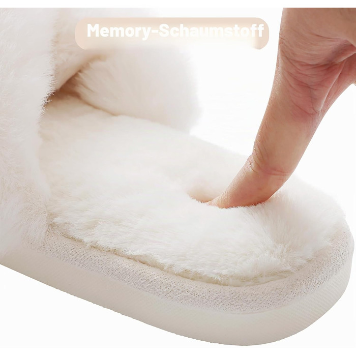 Жіночі плюшеві капці Evshine з ефектом пам'яті (Memory Foam), відкриті пальці, білі, розмір 40/41 EU