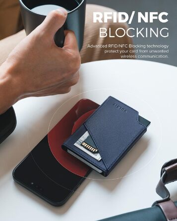 Чоловічий гаманець-картхолдер VULKIT Pop-up з RFID-захистом, металевий слімак з натуральної шкіри корови для кредитних карток, купюр та монет, темно-синій