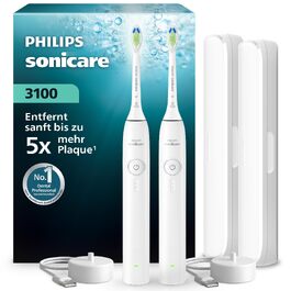 Електрична звукова зубна щітка Philips Sonicare 3100 (HX3675/13), біла, набір з 2 шт. з дорожніми футлярами, контроль натиску та таймер