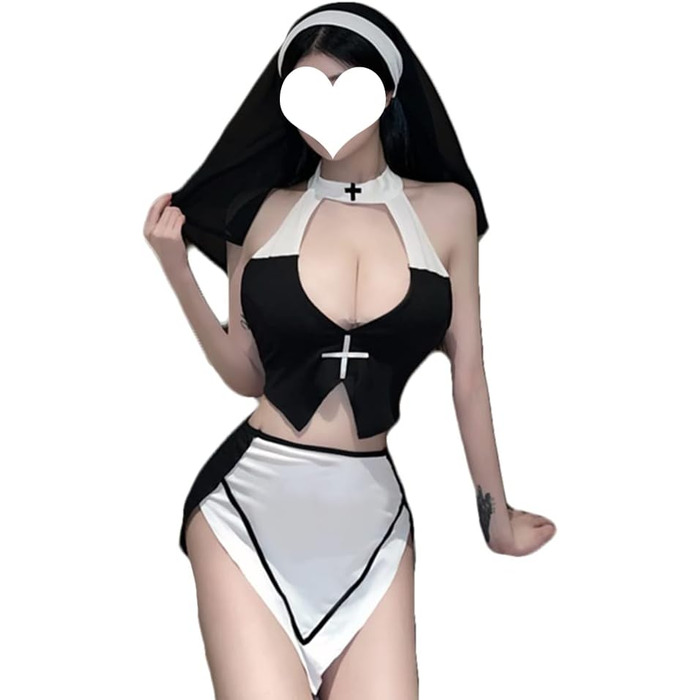 Костюм для косплею JasmyGirls: Костюм черниці, дівочий, з розрізом, для ролей, тематики Хелловін, готичний стиль (чорний двочастинний, X-Small - Medium)