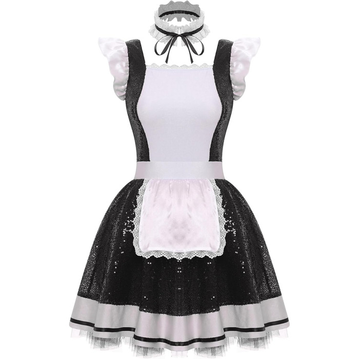 Костюм горничної Jhaoyu з ПВХ: блискучий набір для косплею, костюмів та свят (чорний, M)