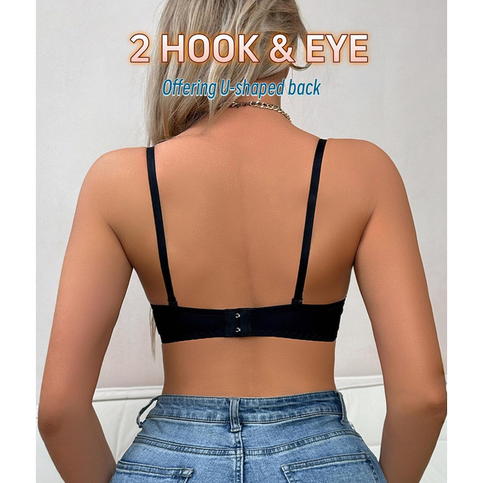 Бюстгальтер жіночий з пуш-ап, мереживний, з глибоким V-подібним вирізом, чорний (85B)