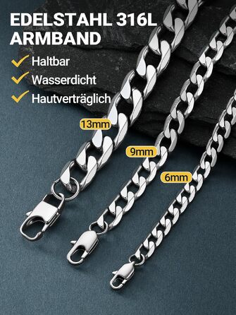 Сталевий браслет-ланцюг Panzer для чоловіків та жінок PROSTEEL, сріблястий, 21 см, ширина 9 мм
