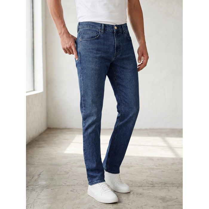 Чоловічі джинси Runcati Slim Fit з бавовни та стрейч, однотонні сині штани для повсякденного та ділового стилю, 34W / 32L