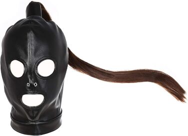 Маска для голови з екошкіри SXOVO Flirt для BDSM-ігор, знімною перукою