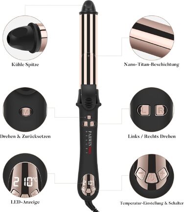 Автоматичний плойка-стайлер для волосся PARWIN PRO BEAUTY 32мм, ротаційний завивач з нано-титановим покриттям та LCD-дисплеєм, 120-210°C