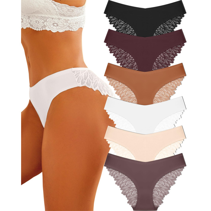 Набір трусів FINETOO Seamess Sips: 6 шт. мереживних гіпстерів для жінок, сексуальний V-подібний крій, S-X