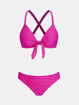 CUPSHE Bikini Set Daen: двочастинний купальник з V-подібним вирізом, зав'язками спереду, низькою талією та перехресними бретелями. Темно-зелений візерунок, розмір XL, колір Hot Pink