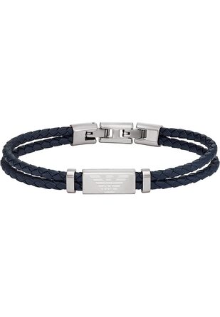 Чоловічий браслет Emporio Armani зі сталі та шкіри, чорний, з надійним замком-застібкою