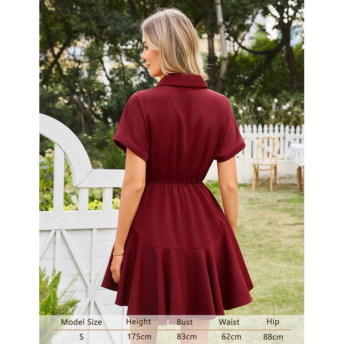 Сукня Beluring Bluenkleid жіноча літня коротка з V-подібним вирізом, червона (S) з кишенями та ґудзиками