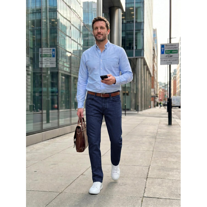 Чоловічі джинси Runcati Slim Fit з бавовни та стрейч, однотонні темно-сині штани для повсякденного та ділового стилю (31W / 30L)
