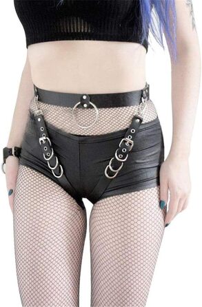 Жіноча тілоланцюжок з PU шкіри, регульований пояс, набір для ніг, кільце на стегнах, стильний ремінь, тісний пояс, тілоланцюжок, тісний пояс, ланцюжок для талії (чорний, універсальний розмір)