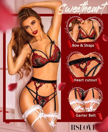 Жіночий комплект спідньої білизни RSLOVE, чорний та червоний, Remix Set