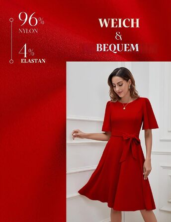 Елегантна жіноча сукня міді Bboninedress для коктейлів та вечірок, червона сукня з коротким рукавом та поясом для весіль та свят (XL, червоний)