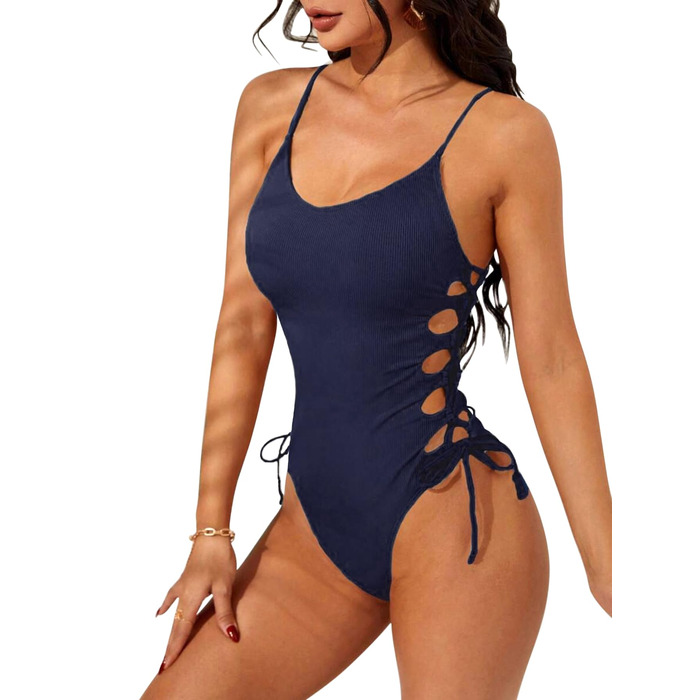 Жіночий купальник Einteiiger, суцільний, висока талія, Monokini, темно-синій, XL